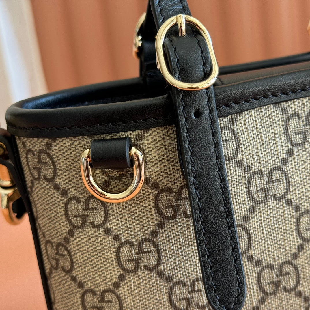 GG Emblem Mini Bag 17.5 Beige & Black Fabric