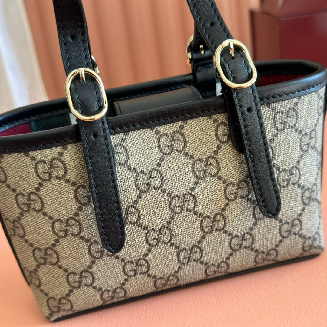 GG Emblem Mini Bag 17.5 Beige & Black Fabric