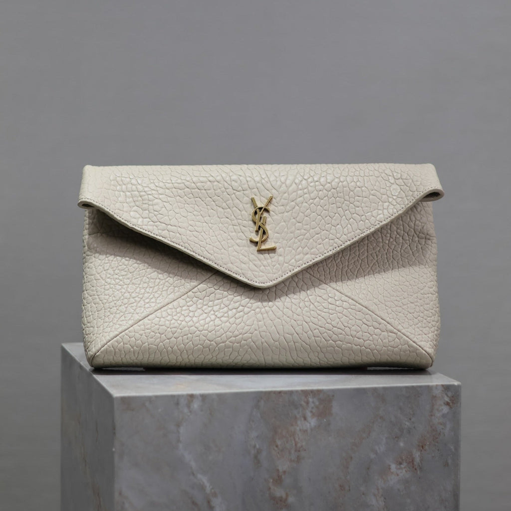 YSL WHITE LAMBSKIN CLUTCH 225388