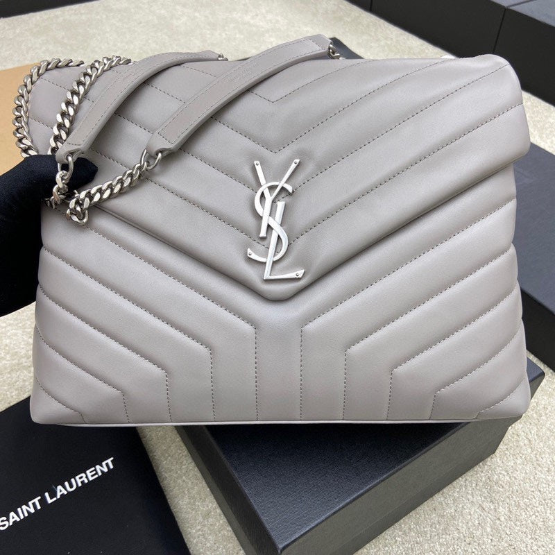 LOULOU MEDIUM 32 GREY QUILTED LEATHER SILVER HARDWARE