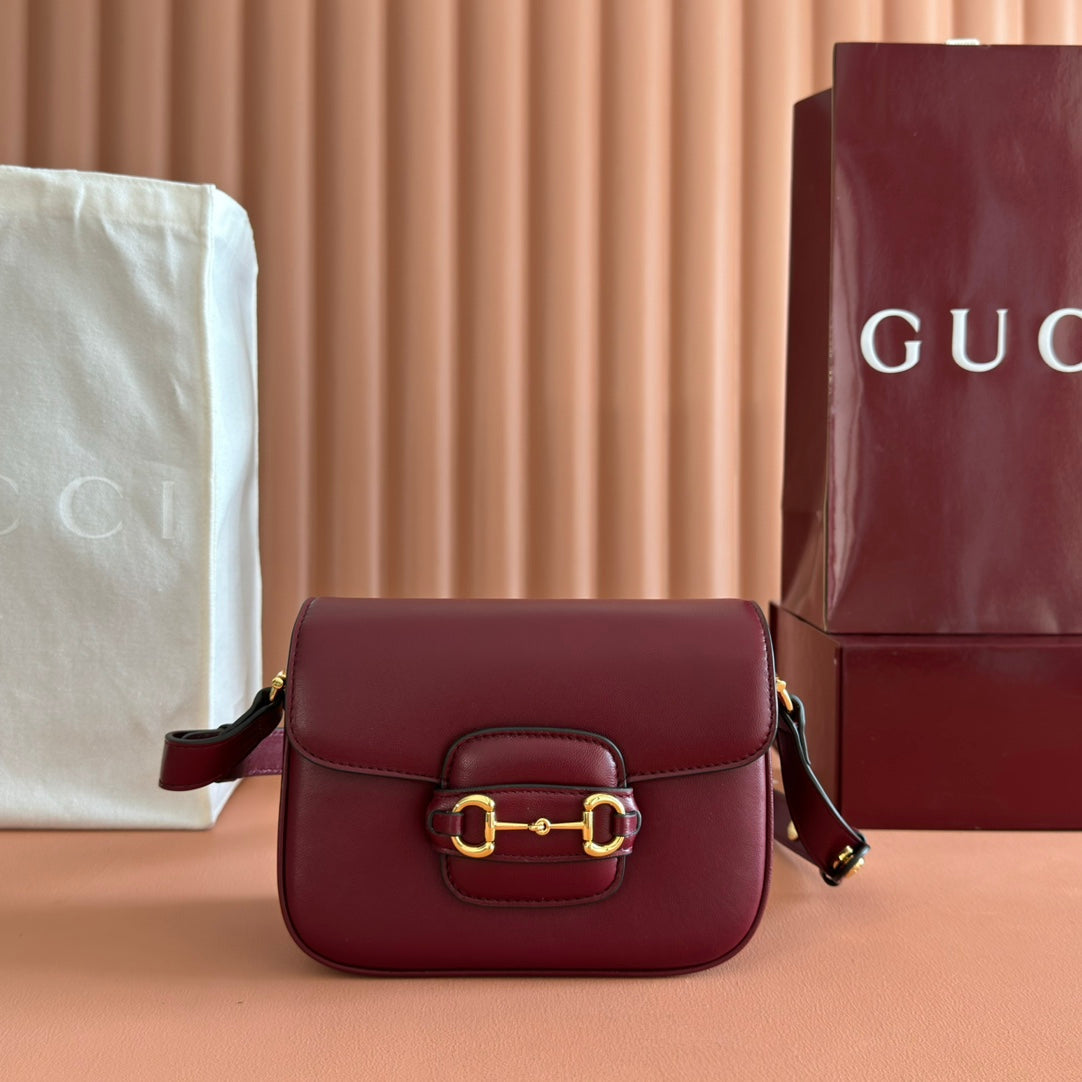 Gucci Horsebit 1955 Small Shoulder Bag Burgundy Leather 273708