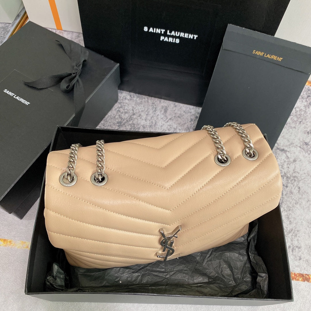 LOULOU MEDIUM 32 BEIGE QUILTED LEATHER SILVER HARDWARE