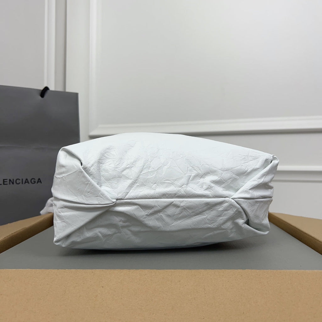 CRUSH SMALL TOTE BAG 27 IN WHITE CRUSHED CALFSKIN SILVER HARDWARE