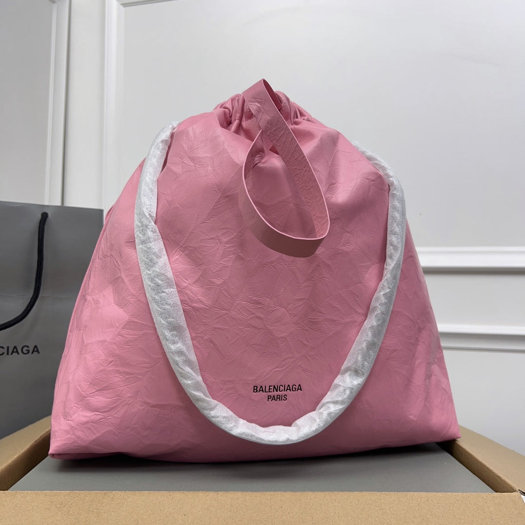 CRUSH LARGE TOTE BAG 46 IN PINK CRUSHED CALFSKIN SILVER HARDWARE