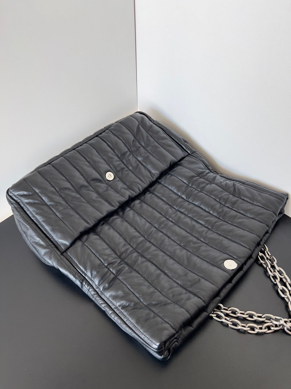 MONACO BAG 32 IN BLACK QUILTED THIN CALFSKIN SILVER HARDWARE