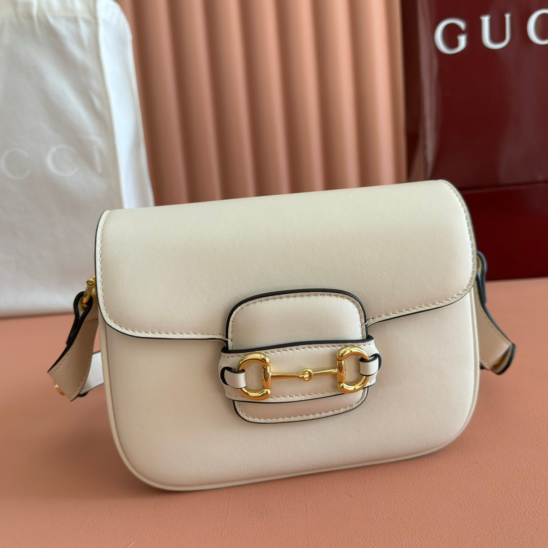Gucci Horsebit 1955 Small Shoulder Bag White Leather 273708