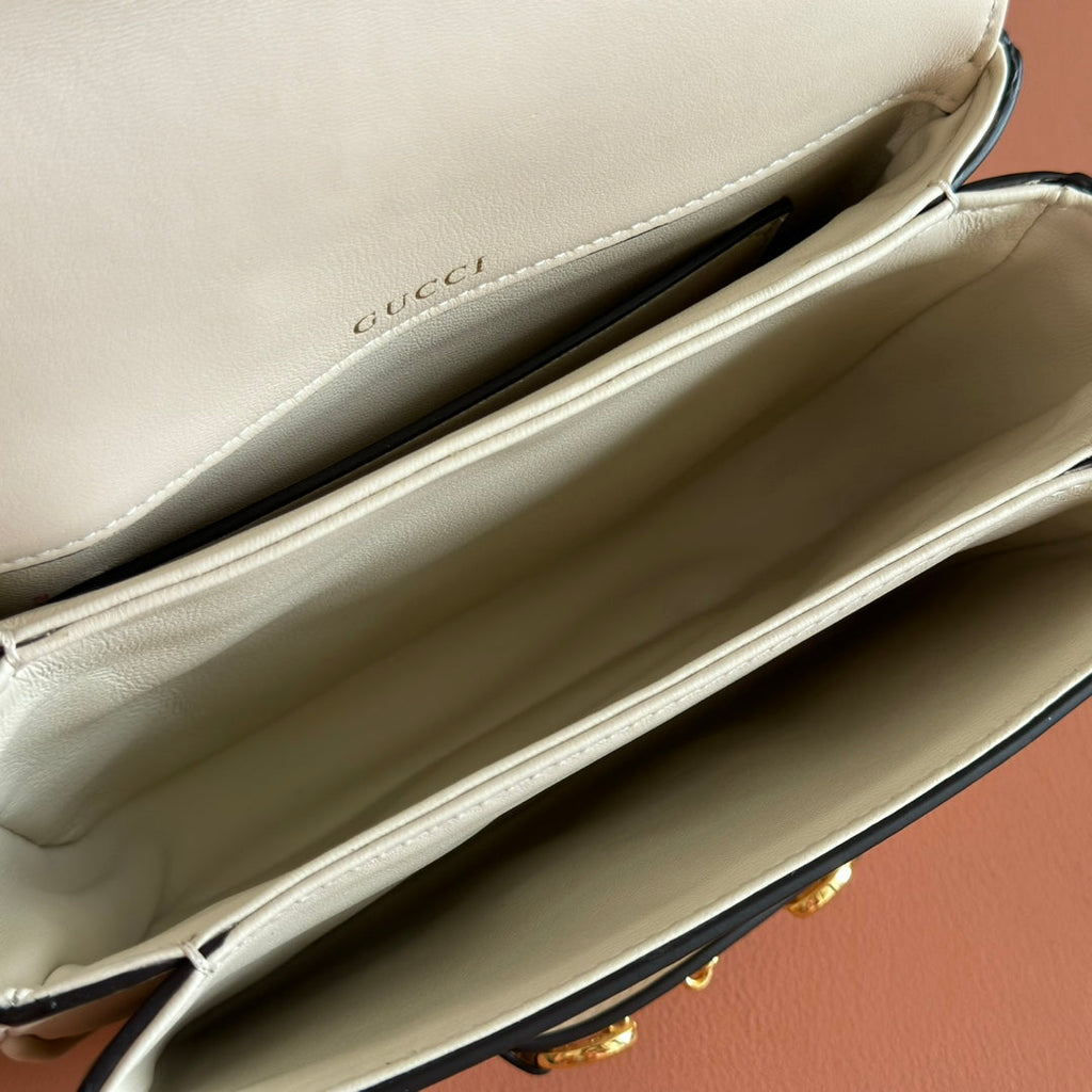 Gucci Horsebit 1955 Small Shoulder Bag White Leather 273708