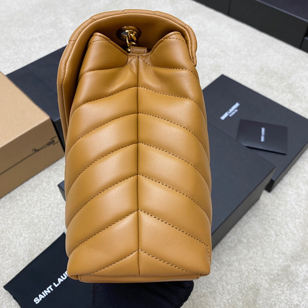 LOULOU MEDIUM 32 BROWN QUILTED LEATHER GOLD HARDWARE