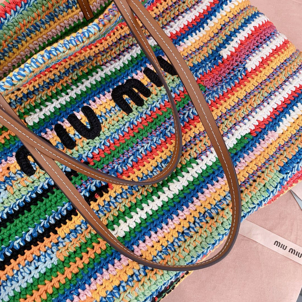 Miumiu Multicolored Crochet Tote Bag 40cm
