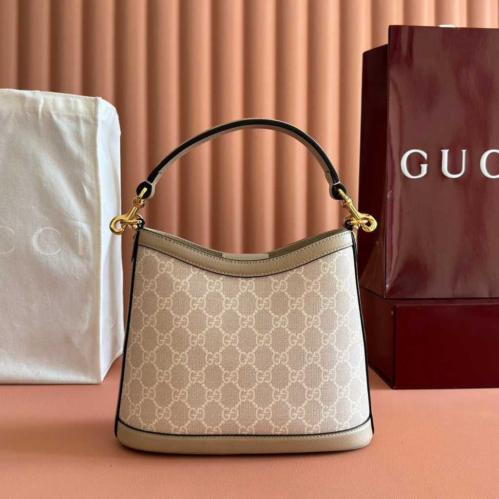 Gucci Large Interlocking G Shoulder Bag 25cm Khaki Beige GG Supreme Canvas Leather 273678