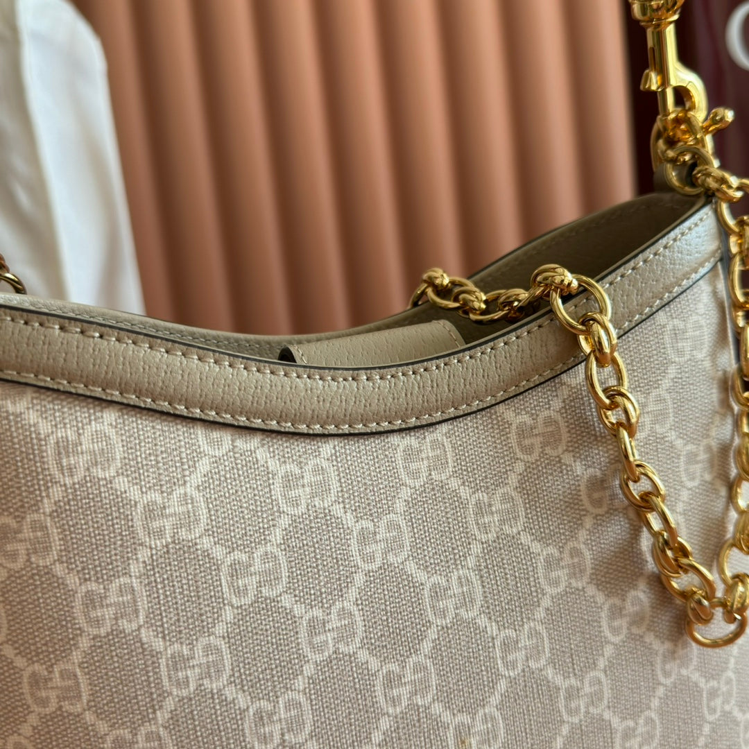 Gucci Large Interlocking G Shoulder Bag 25cm Khaki Beige GG Supreme Canvas Leather 273678