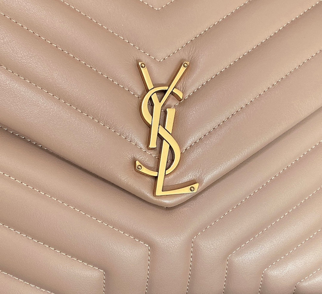LOULOU MEDIUM 32 DARK BEIGE QUILTED LEATHER GOLD HARDWARE