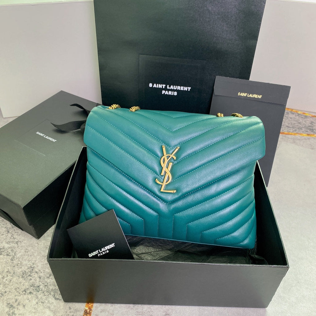 LOULOU MEDIUM 32 TURQUOISE GREEN QUILTED LEATHER GOLD HARDWARE