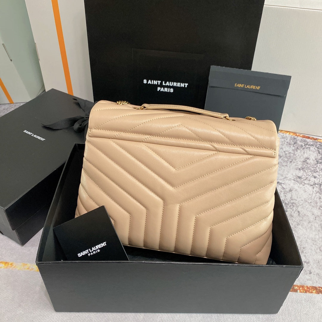 LOULOU MEDIUM 32 BEIGE QUILTED LEATHER GOLD HARDWARE