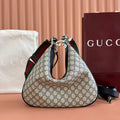 Gucci Attache Large Shoulder Bag 35cm Black Beige Canvas