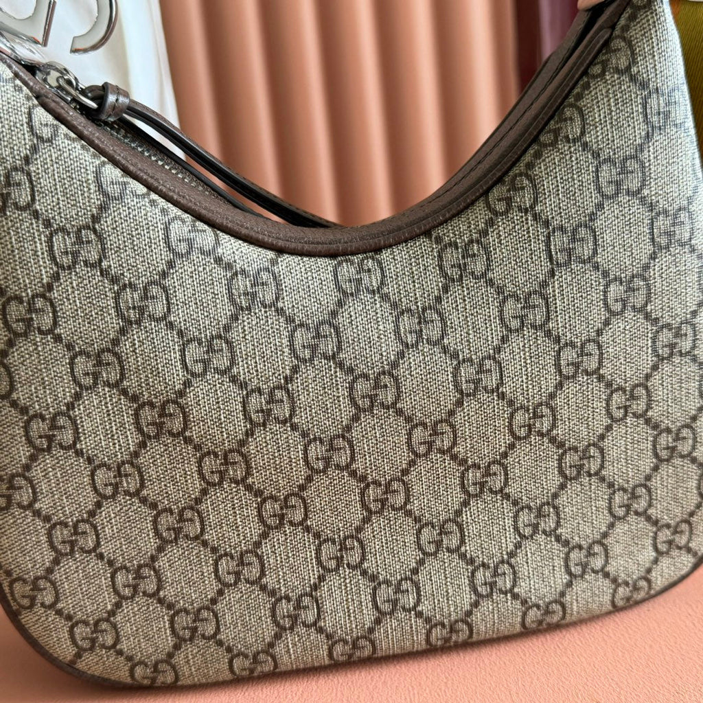 Gucci Attache Small Shoulder Bag 23cm Black Beige Leather