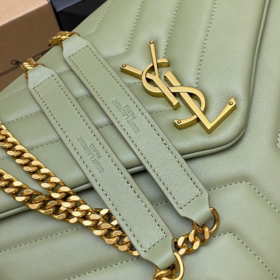 LOULOU MEDIUM 32 KHAKI GREEN QUILTED LEATHER GOLD HARDWARE