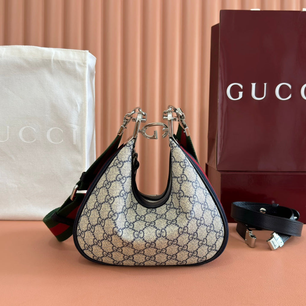 Gucci Attache Small Shoulder Bag 23cm Black White Canvas