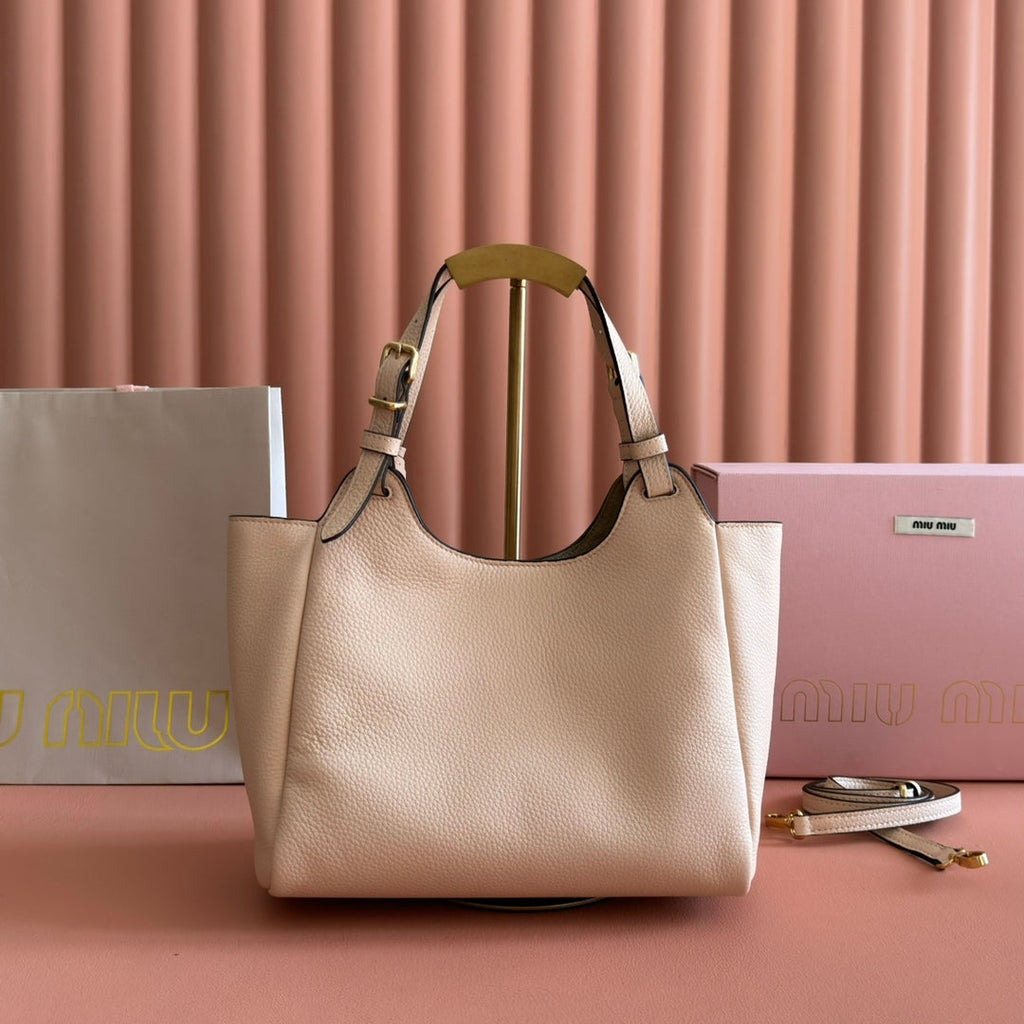 Miu 25ss Leather Bucket Bag 25.5 Muted Pink Grain Leather