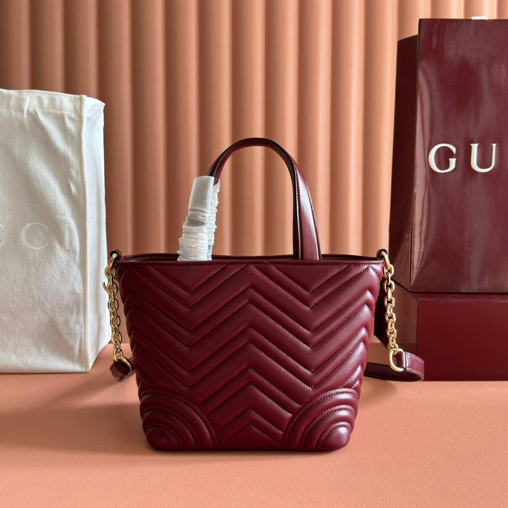 Gucci GG Marmont Small Tote Bag Burgundy Quilted Leather