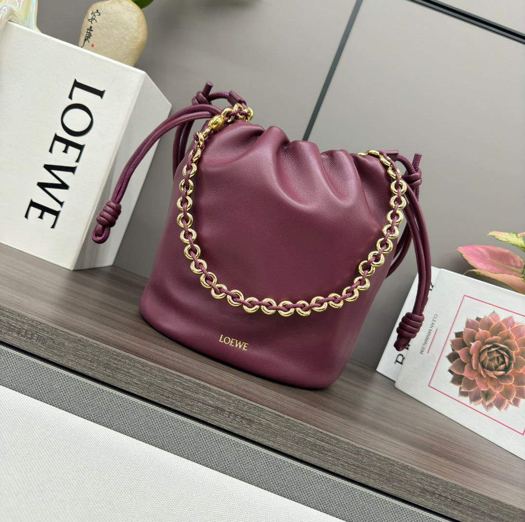 Loewe Flamenco Purse Bucket 32 Burgundy Lambskin Ghw