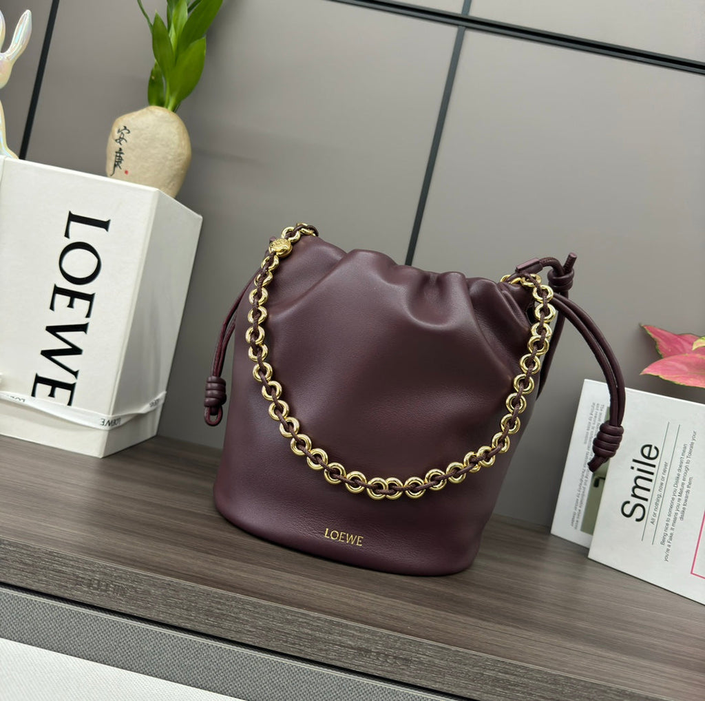 Loewe Flamenco Purse Bucket 32 Dark Burgundy Lambskin Ghw