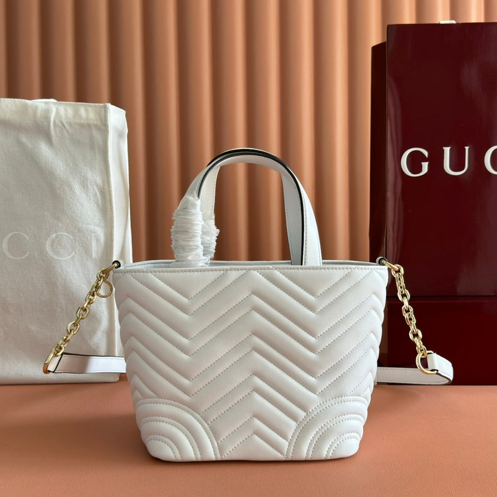Gucci GG Marmont Small Tote Bag White Quilted Leather