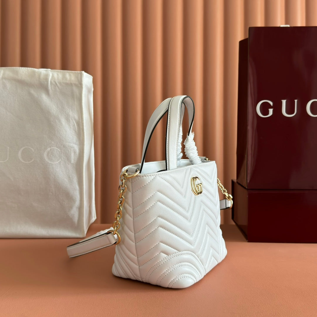 Gucci GG Marmont Small Tote Bag White Quilted Leather
