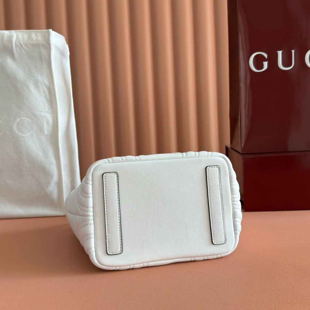 Gucci GG Marmont Small Tote Bag White Quilted Leather