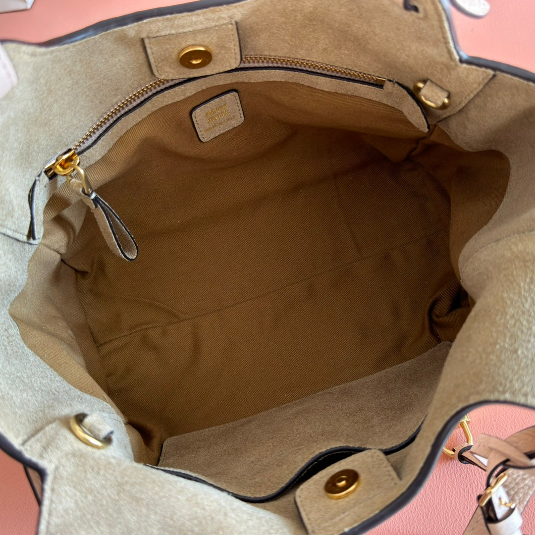 Miu 25ss Leather Bucket Bag 25.5 Muted Pink Grain Leather