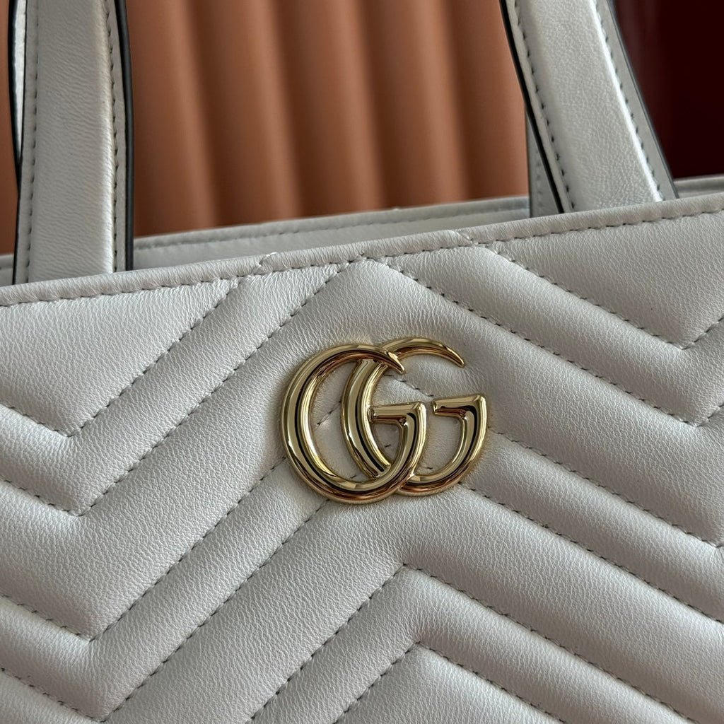 Gucci GG Marmont Small Tote Bag White Quilted Leather