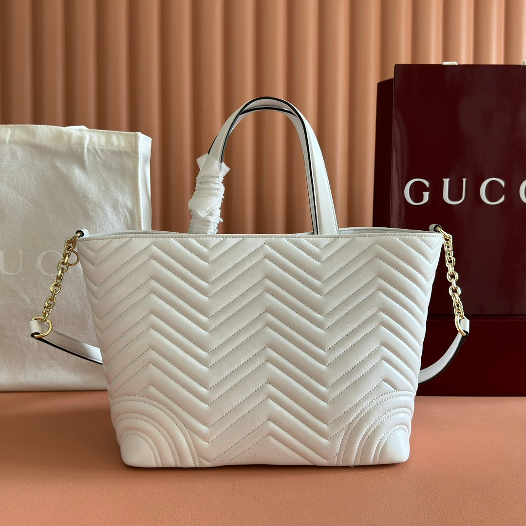 Gucci GG Marmont Large Tote Bag White Quilted Leather