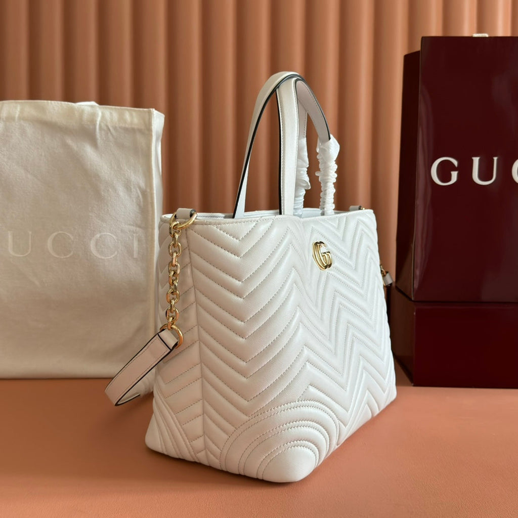 Gucci GG Marmont Large Tote Bag White Quilted Leather