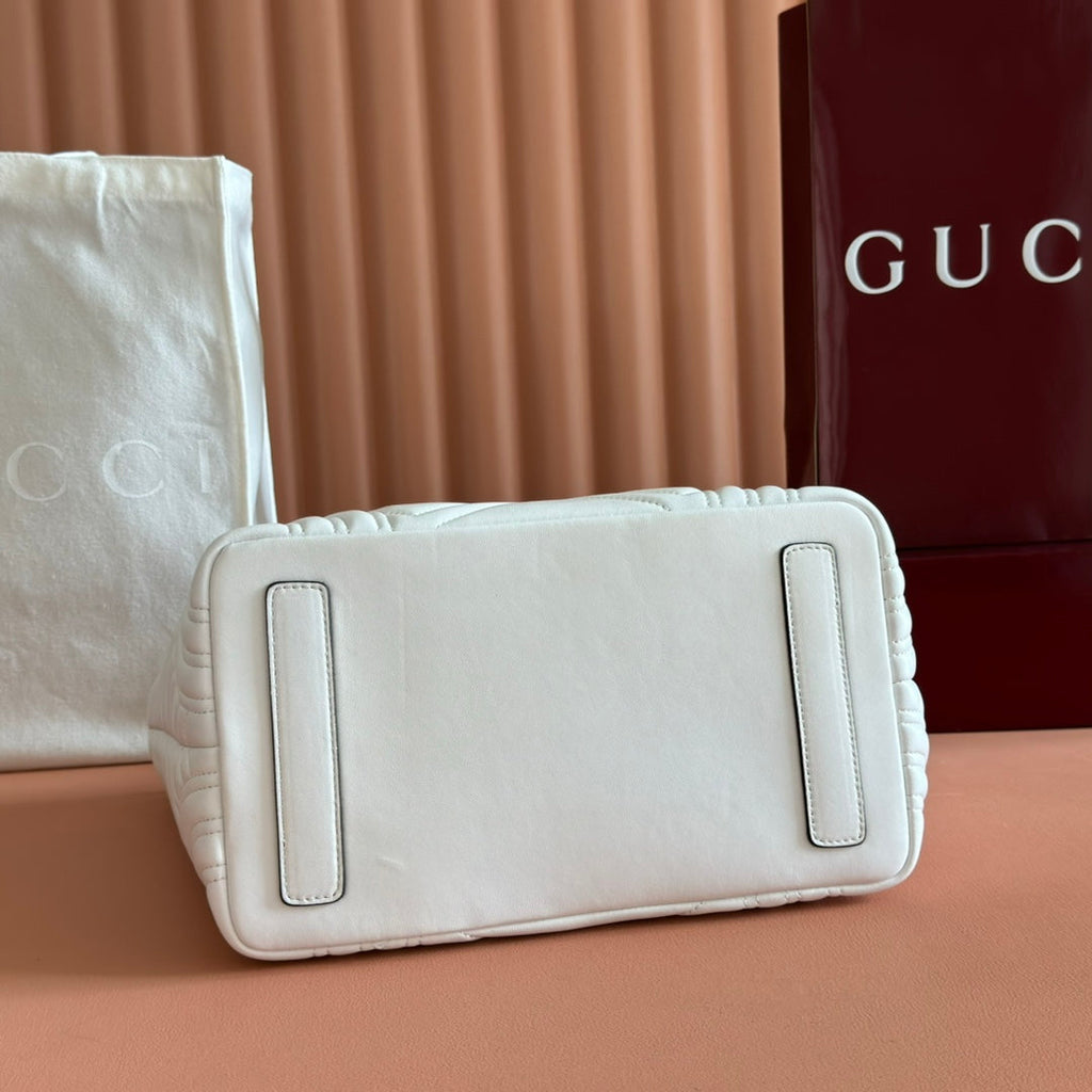 Gucci GG Marmont Large Tote Bag White Quilted Leather