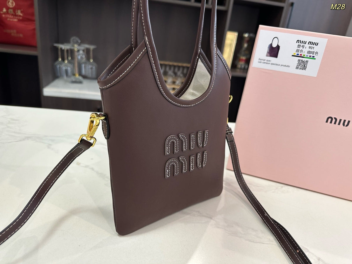 IVY MINI TOTE BAG 20 IN BROWN CALFSKIN