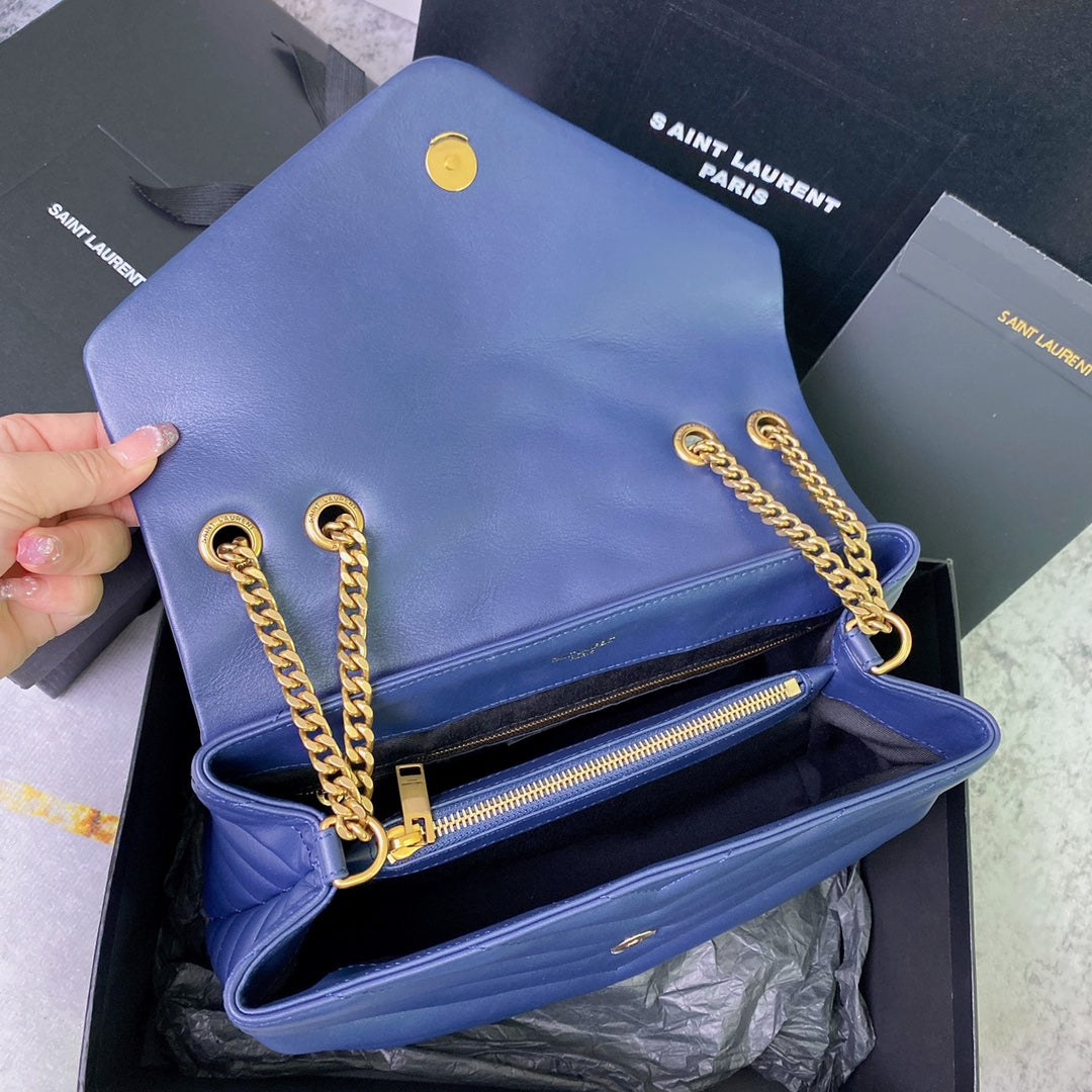 LOULOU MEDIUM 32 BLUE QUILTED LEATHER