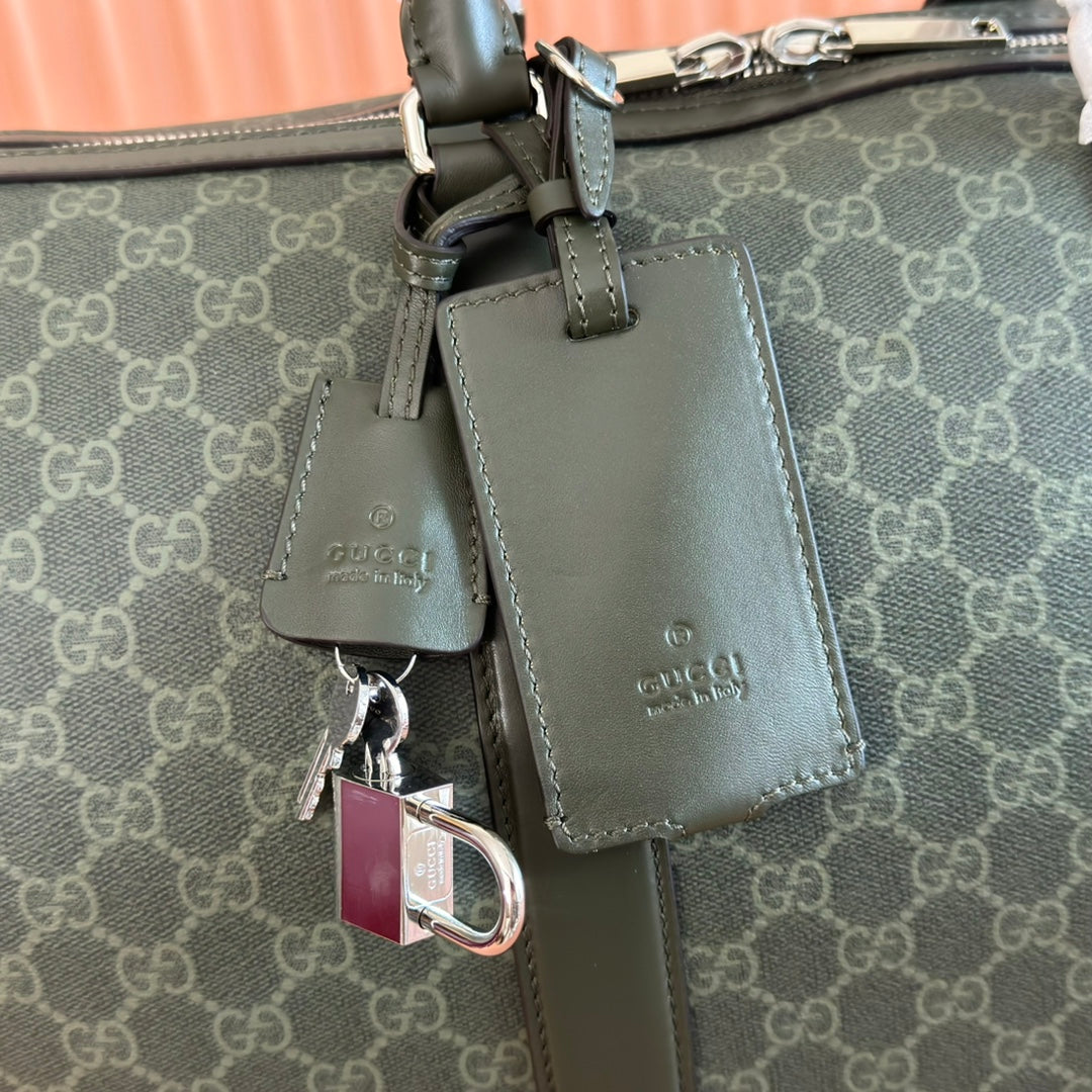 GG Monogram Medium-Sized Travel Bag Forest Green Fabric