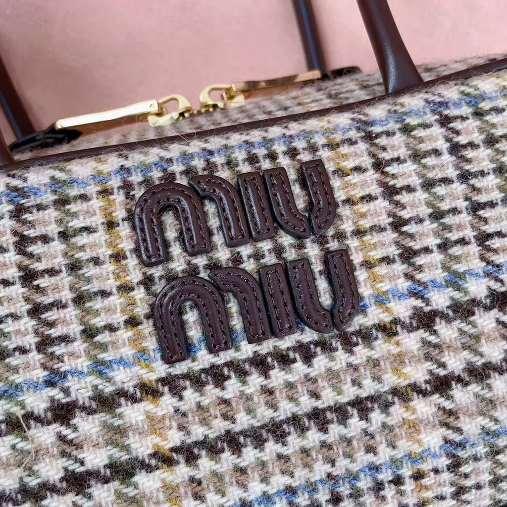Miu 5BB147 Handbag 28cm Brown Beige Tweed