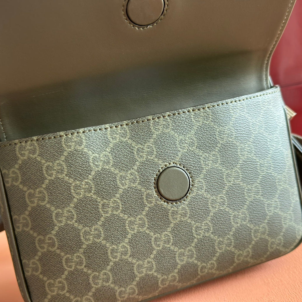 GG Monogram Small Crossbody Bag Forest Green Fabric