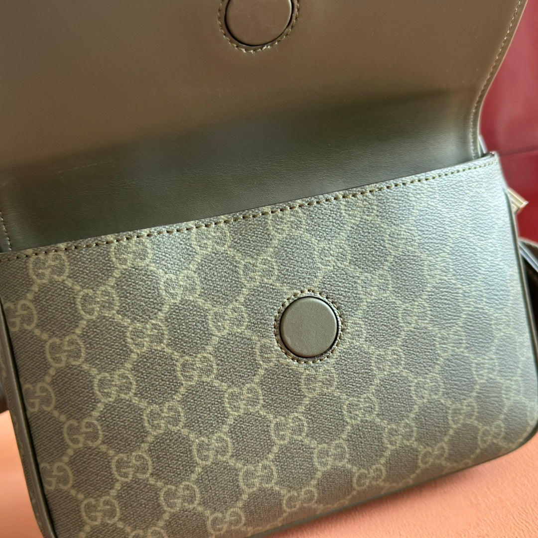 GG Monogram Small Crossbody Bag Forest Green Fabric