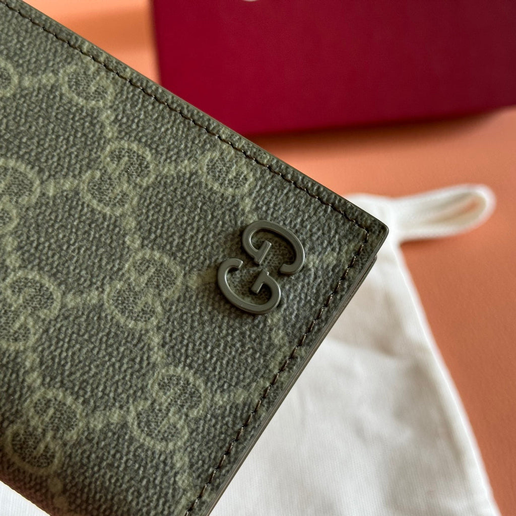 GG Monogram Long Card Case Forest Green Fabric