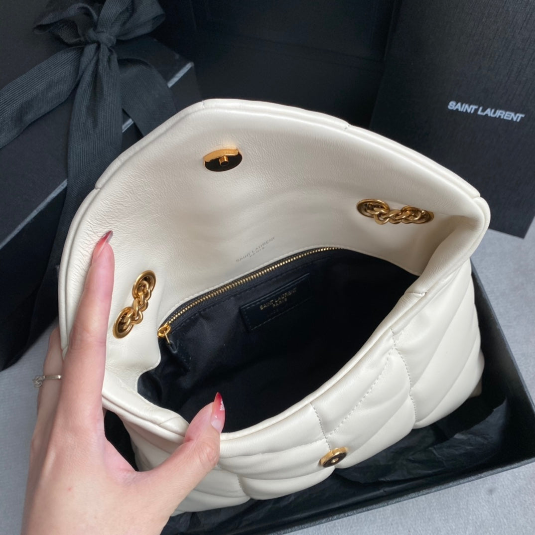 LOULOU MINI 23 WHITE QUILTED GOLD HARDWARE