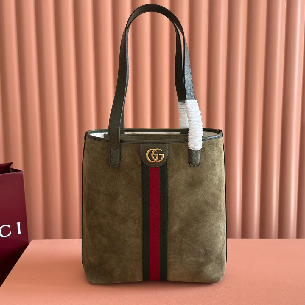 GG FW25 Ophidia Large Tote Bag 30 Dark Green Suede Cowhide