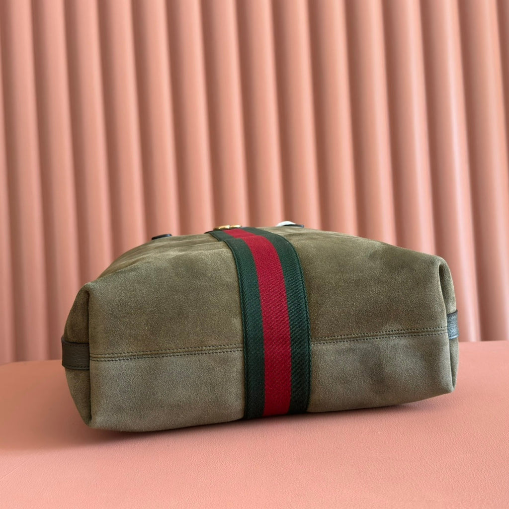 GG FW25 Ophidia Large Tote Bag 30 Dark Green Suede Cowhide