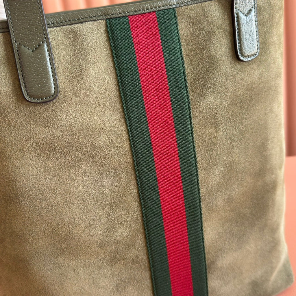 GG FW25 Ophidia Large Tote Bag 30 Dark Green Suede Cowhide
