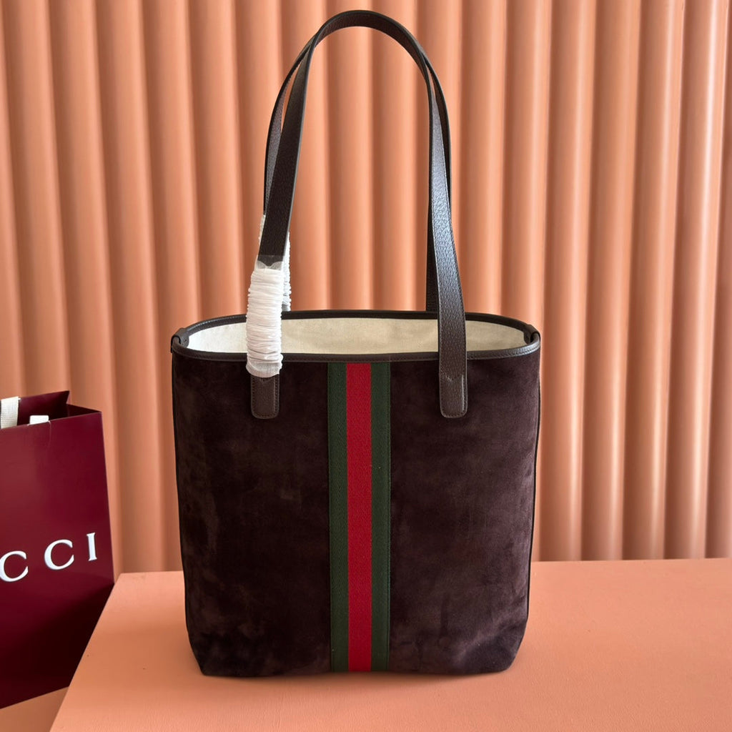 GG FW25 Ophidia Large Tote Bag 30 Dark Burgundy Suede Cowhide