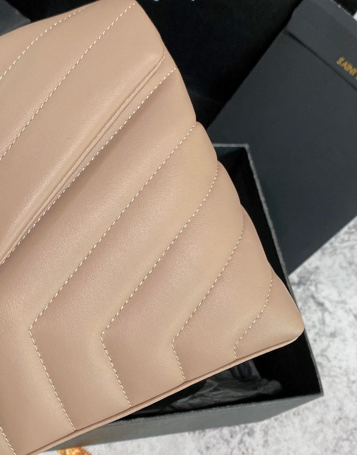 LOULOU PUFFER SMALL 25CM DARK BEIGE QUILTED LAMBSKIN