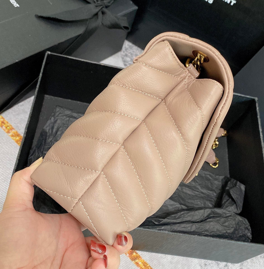LOULOU PUFFER SMALL 25CM DARK BEIGE QUILTED LAMBSKIN