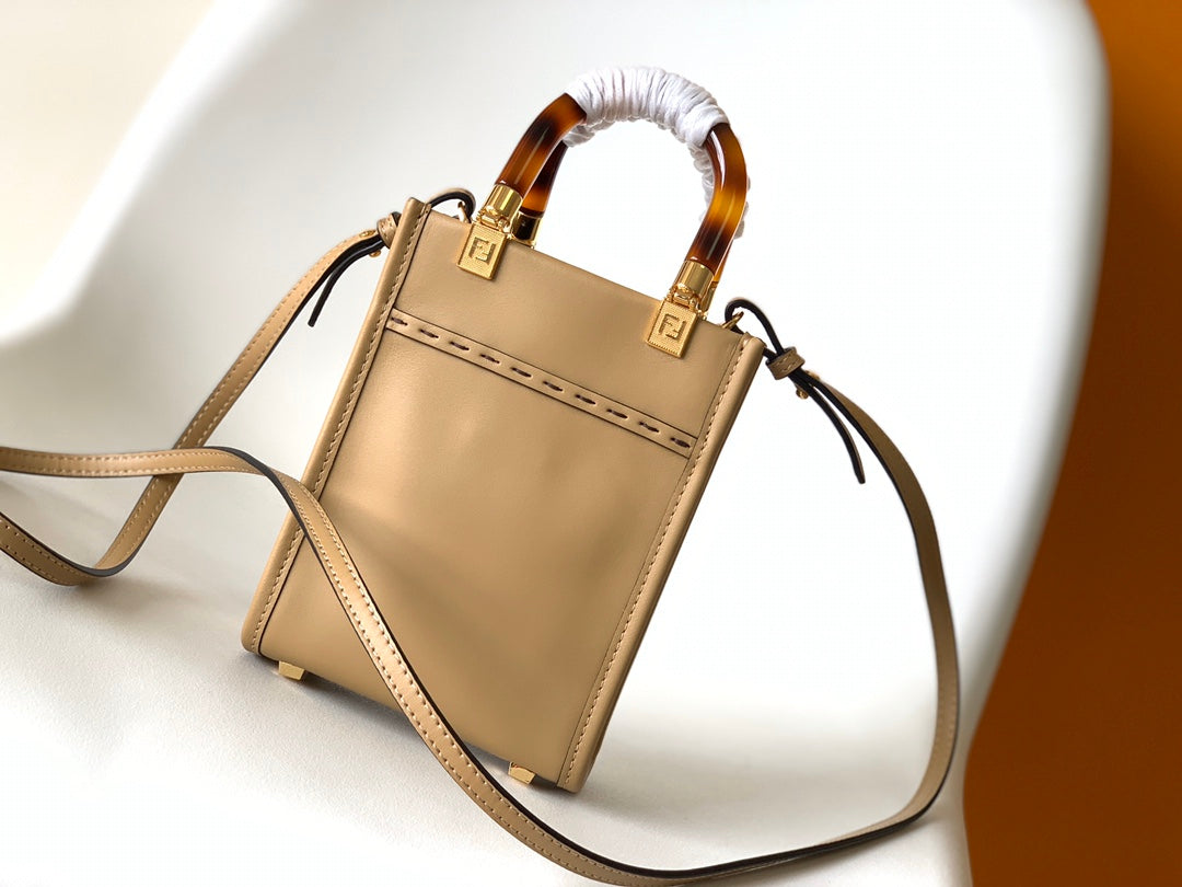 Fend Mini Sunshine Shopper Bag 18 Beige Leather
