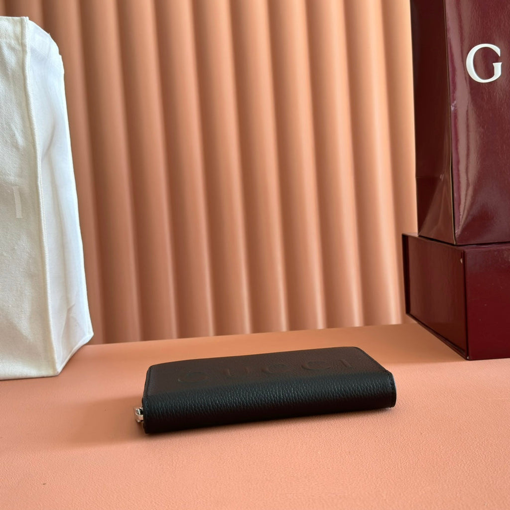 GG Zip-Around Wallet With Logo Black Grain Cowhide